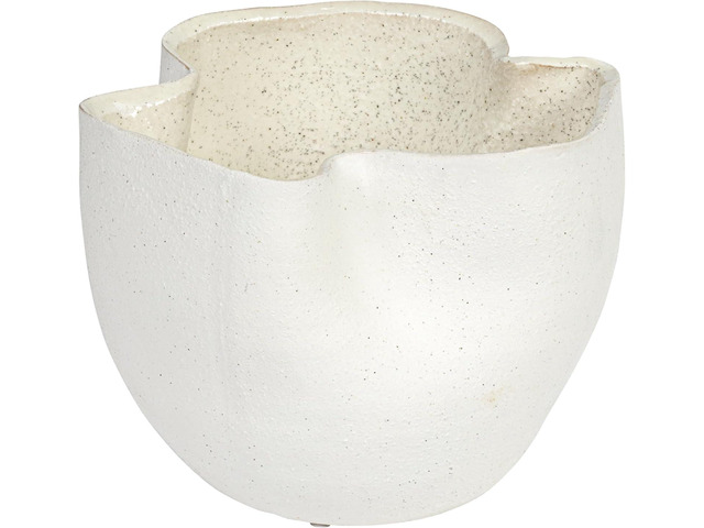 Bloomingville 7.25 Inches Stoneware Ruffled Planter with Sand Finish and Reactive Glaze, Holds 4 Inches Pot, White