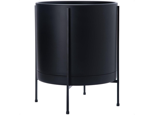 D'vine Dev 16 Inch Black Planter Pot with Stand Modern Plastic Cylinder Flower Pot with Heavy-Duty Metal Stand for Indoor Plants, 55-D-B-5