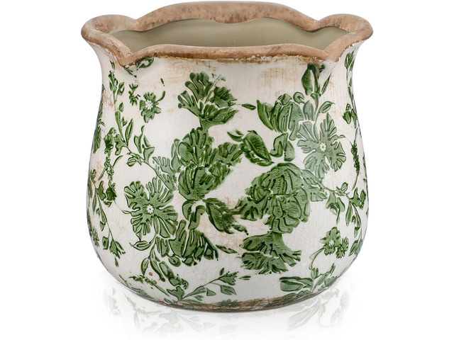 Newtay 6 Inch Ceramic Planter Green Scroll Planter Decorative Plant Pots with Crackle Glaze for Home Garden Kitchen