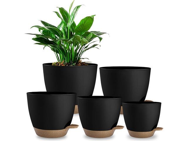 Plant Pots 8/7.5/7/6.5/6 Inch Self Watering Pots,5 Pack Planters with Drainage Holes and Saucers,Plastic Flower Pots,Nursery Planters for Indoor.