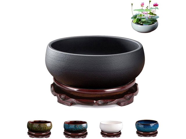 Lotus Bowl Planter, Lotus Bowls for Planting in Water Indoors,6.5-inch Round Succulent Flower Pot with Rotating Bracket, Leak-Proof Design,...