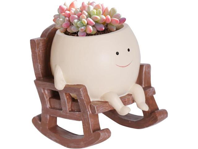 Resin Rocking Chair Face Planter Funny Succulent Pots with Drainage Small Smiley Face Plant Pot for Indoor and Outdoor, Home Decor, Ideal Gift for...