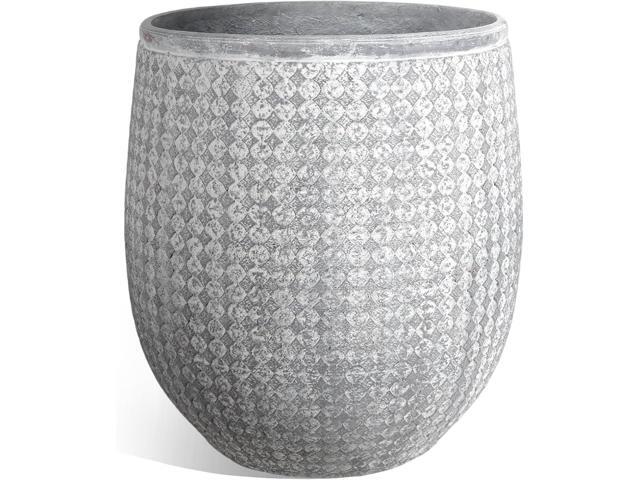 Worth 14.5' Round Planter, Lightweight Magnesium Oxide Cement Plant Pot, Raised Pattern Concrete Look with Drainage Hole for Indoor/Outdoor Use, Grey