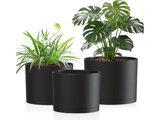 10/9/8 Inch Large Plant Pots with Drainage Holes and Trays, 3 Pack Modern Minimalist Cylinder Planters for Monstera, Snake Plant, Indoor Outdoor...