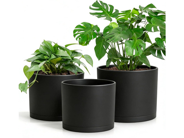 Large Plant Pots Set of 3 8', 9', 10' Indoor Flower Pots with Drainage Holes and Saucers, Big Planters for Monstera, Fiddle Leaf Fig, Snake Plant ...