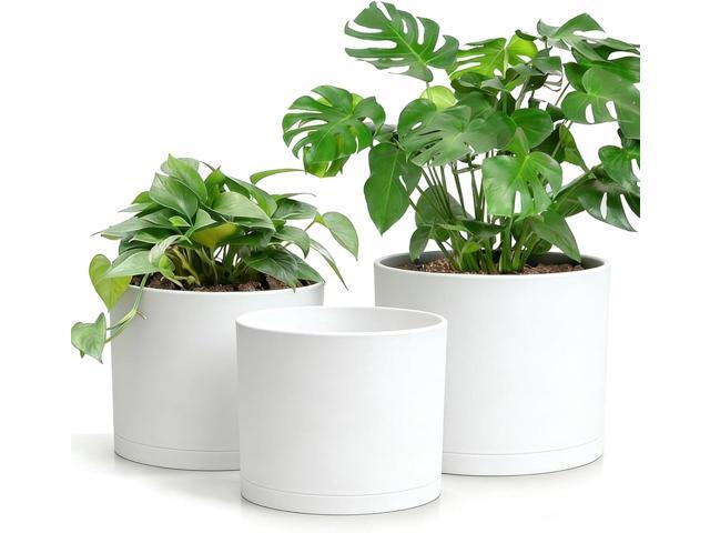 Large Plant Pots Set of 3 8', 9', 10' Indoor Flower Pots with Drainage Holes and Saucers, Big Planters for Monstera, Fiddle Leaf Fig, Snake Plant ...