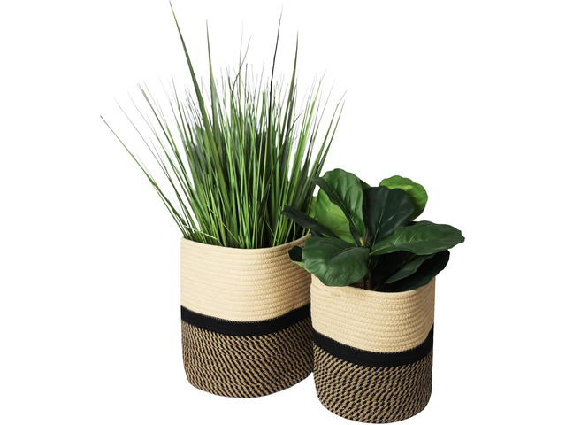 Decorative Baskets for Plants 9- & 11-inch Pots for Indoor Plants Floor Planter Pot Cover Rope Plant Basket for Indoor (Medium 11' Round,...