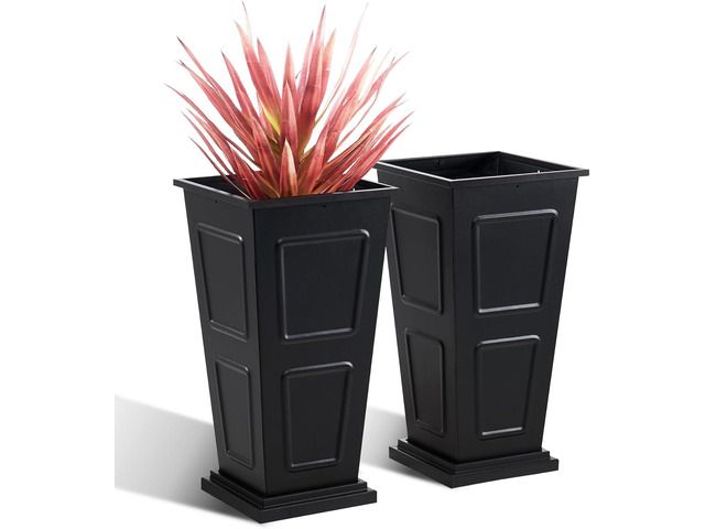 23' Tall Metallic Planter for Outdoor Plants Set of 2, Tapered Steel Flower Pot with Removable Middle Partition Drainage Holes, Large Metal...