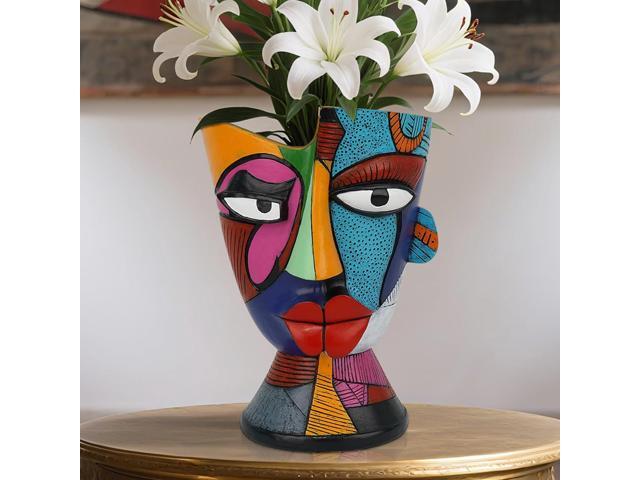 Abstract Face Planters Pots Head 7.8 Inch with Drainage - Decorative Plant Pots Retro Rainbow Design, Cute Unique Planter for Succulents/Snake.