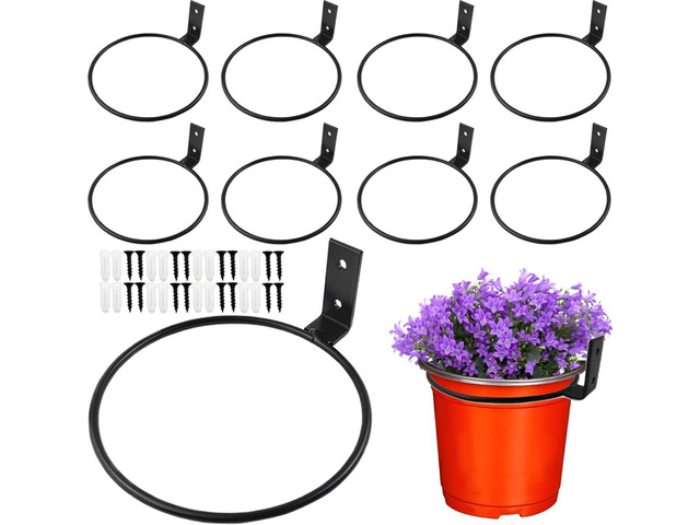GXXMEI 8PCS 6 Inch Black Plant Pot Holders, Flower Pot Holder Ring Wall Mount Plant Holder, Heavy Duty Iron Planter Ring Hangers for Fence Balcony...