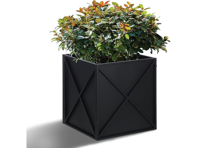 BAYN Metal Square Planter Box Tall Planters for Outdoor Plants Modern Heavy Duty with Drainage Holes for Outside Indoor Patio Deck - Black, 17x 17x 18
