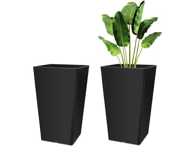 Briwooody Set of 2 15.75 Inch Large Taper Planters Outdoor Indoor Tall Resin Flower Pots with Drainage Holes Modern for Front Door Patio Backyard.