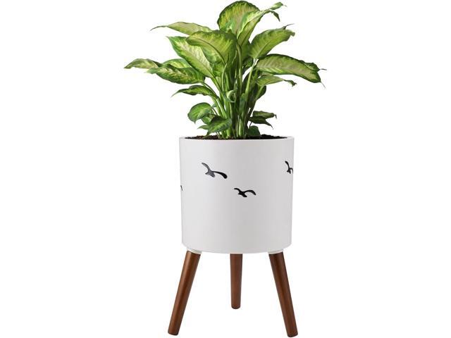 naclto 12 Inch Planter Pot with Stand,Large Modern Plant Pot for Indoor Plants,Flower Pot Indoor Outdoor with Drainage for Home Garden Patio, White.