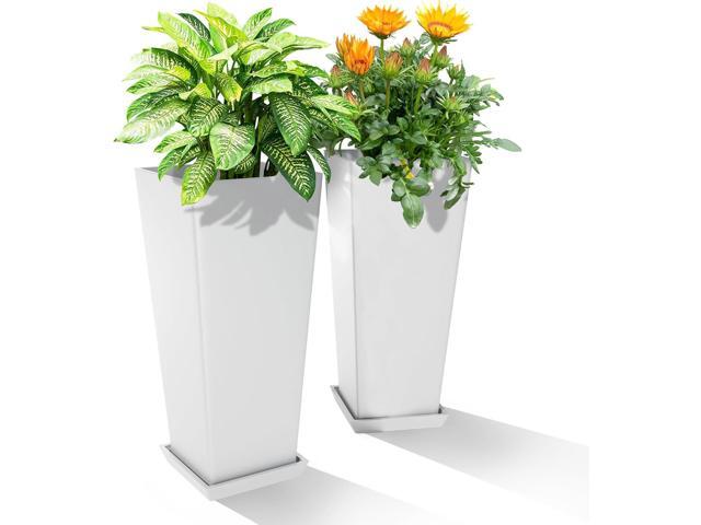 24' Tall Planters for Outdoor Plants, Set of 2 Large Outdoor Planters for Front Porch Decor with Drainage Hole, Tall Planter(White)