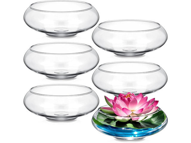 Baderke 6 Pcs Hydroponic Planter Lotus Flower Pot Planter Lotus Bowl Clear Glass Fish Bowl Vase for Planting Indoor Home Decor Water Lily Narcissus...