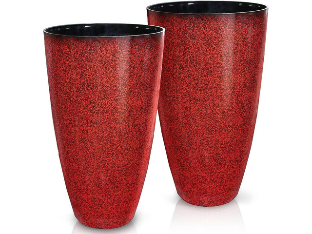 2 Pcs Pack 21 Inches Plastic Resin Tall Tapered Planter Pots Large Round Planter Flower Pot with Drainage Holes for Indoor Outdoor Deck Porch Yard...