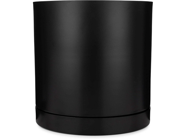 Black Modern Flower Pot with Round Saucer - Fits Mid-Century Modern Plant Stand - 8 Inch Planter - Matte Black Powder Coated Aluminum