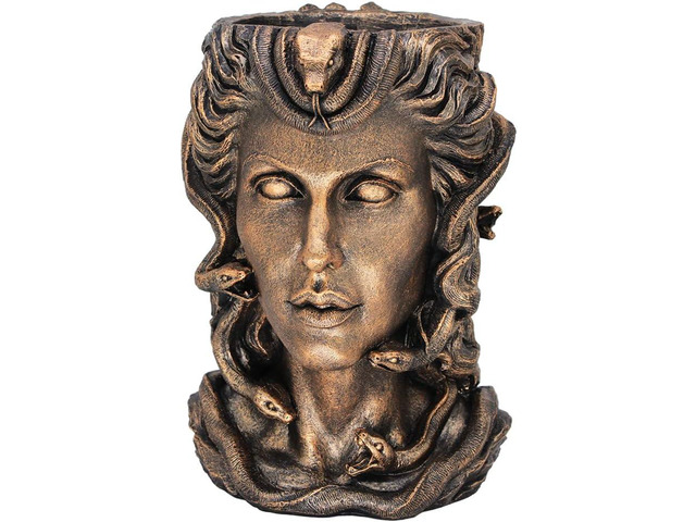 Medusa Head Planter Bronze Finish Face Vase for DÃ©cor Indoor Plant Pot with Drainage Hole Flower Pot Outdoor Large