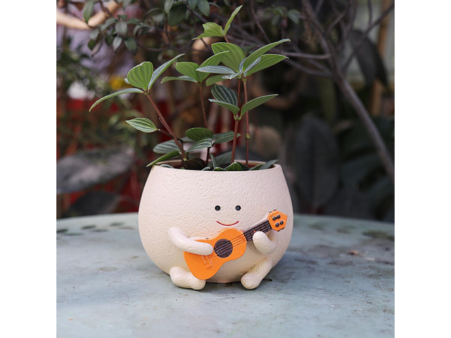 Camotank Face Planter Pots for Indoor Plants Cute Guitar Plant Pot, Smiley Face Flower Pots Succulents Planter Gift Ideal for Mother and Christmas (L)