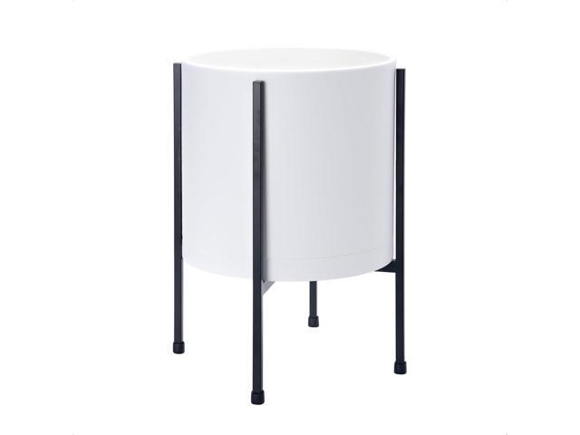 D'vine Dev 10 Inch White Planter Pot with Stand Modern Plastic Cylinder Flower Pot with Heavy-Duty Metal Stand for Indoor Plants, 55-D-A-2