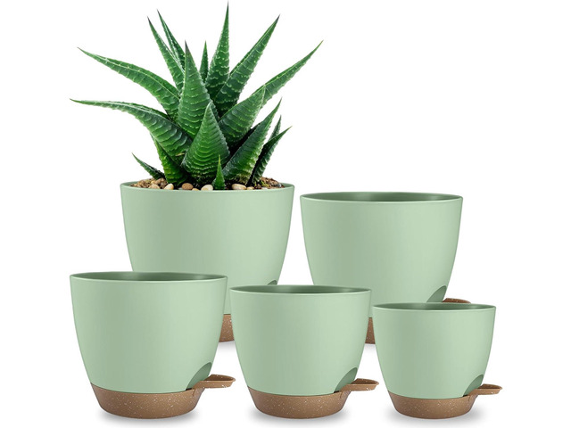 Plant Pots 8/7.5/7/6.5/6 Inch Self Watering Pots,5 Pack Planters with Drainage Holes and Saucers,Plastic Flower Pots,Nursery Planters for Indoor...