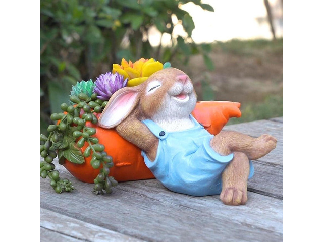 Bunny Decor Rabbit Succulent Pot - Outdoor Easter Bunny Statue Decorations with Drainage for Succulents