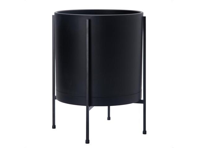 D'vine Dev 14 Inch Black Planter Pot with Stand Modern Plastic Cylinder Flower Pot with Heavy-Duty Metal Stand for Indoor Plants, 55-D-B-4