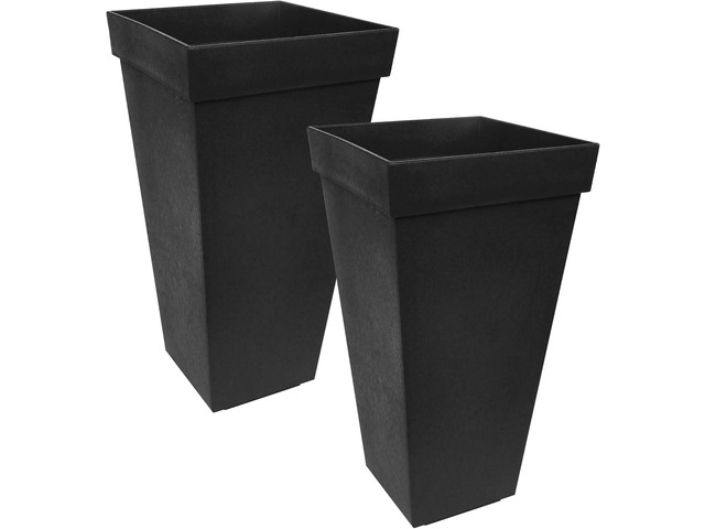 Tierra Verde 2-Pack Indoor & Outdoor Self-Watering Square Planters, Symphony, 15' x 28', Black - Planter Containers for Plants and Flowers -...