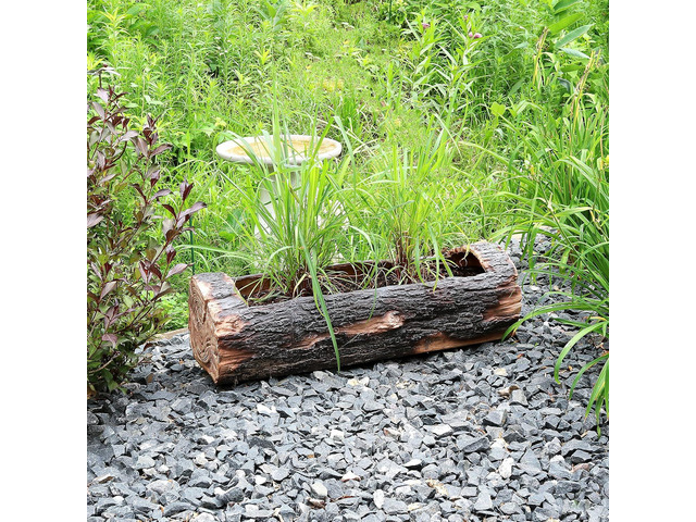 Sunnydaze 35-Inch Polyresin Rustic Log Planter with 3 Drainage Holes - 50-Quart Soil Capacity