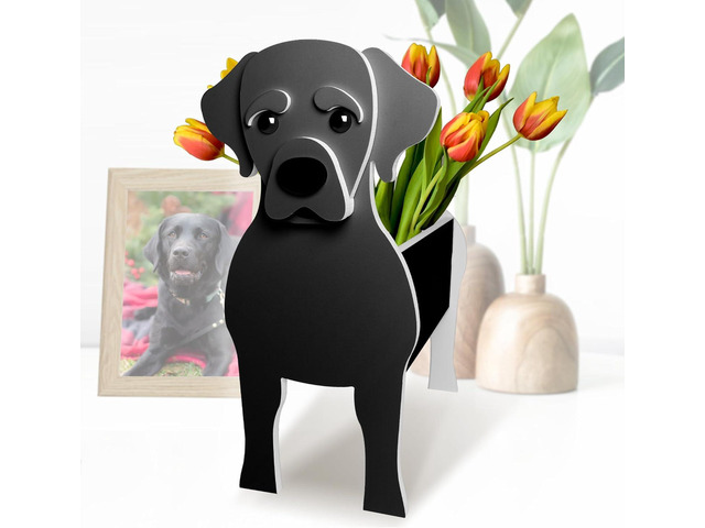 Black Labrador Planter, Cute Animal Shape Flower Planters, Plant Pots for Indoor/Outdoor Garden Decor, Unique Gifts/Souvenirs for Pet Lovers (Black)