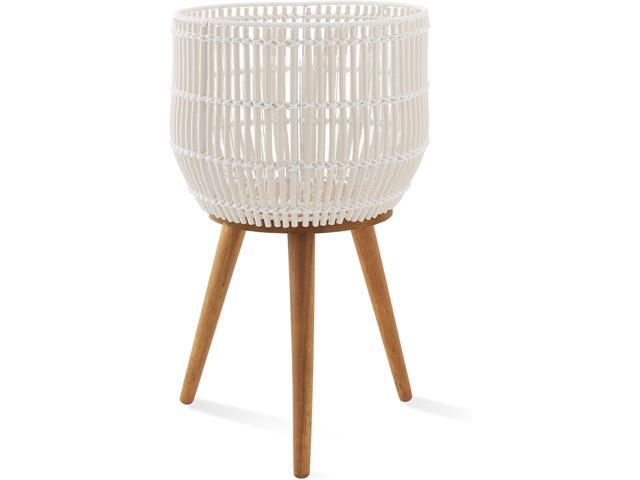 Casafield Indoor Planter with Stand, White Floor Planter with Wood Legs, Large Plant Pot Cover with Liner for Houseplants, Flower Pots and Trees