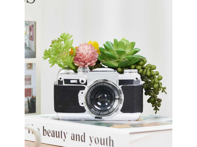 Camera Decorative Planter Plant Gift - Desk Decor Succulent Pot for Indoor Plants Camera Home Shelf Office Decor Small Flower Pot with Drainage...