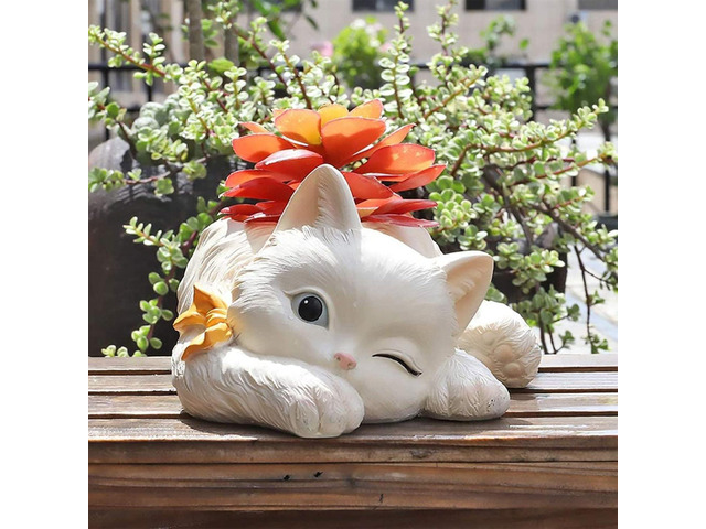 Uniboho Cat Planter for Indoor Outdoor Plants - Cute Plant Pots Succulent Flower Cactus Animal Desk Planters with Drainage, Cat Lover Gfts for...