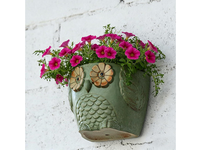 Large Ceramic Owl Wall Planter - Wall Hanging Flower Pot Plant Pot Succulents Pot with Drainage Hole Weather Resistant Owl Garden Decor for Indoor...