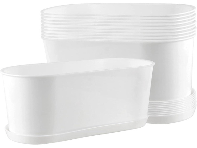10 Pack 9 x 3.5 x 3.3 Inch Rectangle Window Planter Boxs, White Plastic Plant Pot with Saucers and Drainage Hole, Plastic Plant Pot for Windowsill...