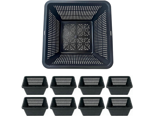 8 Pcs 9 Inch Aquatic Plant Baskets for Hydroponics Water Garden Plant Pots Black Plastic Mesh Basket Square Plastic Mesh Pond Containers for Live...