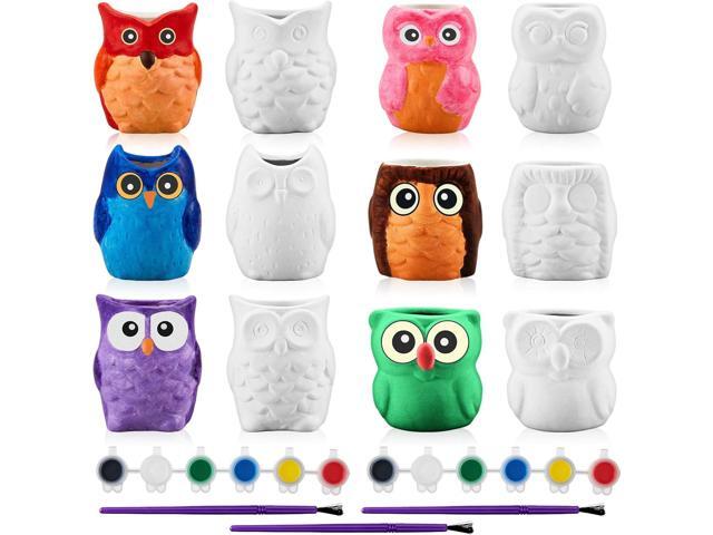 Tanlade 12 Set Paint Your Own Ceramic Planters Mini Owl Ceramic to Paint Succulent Pots 3 Inch Bisque Ceramics Unpainted with Drainage Hole Ready.