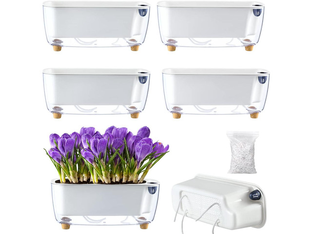 5 Pack Rectangular Planter 11.8 x 4.6 in Self Watering Planter Window Sill Planters Indoor Rectangle Planter Self Watering Pots Plastic Plant pots...