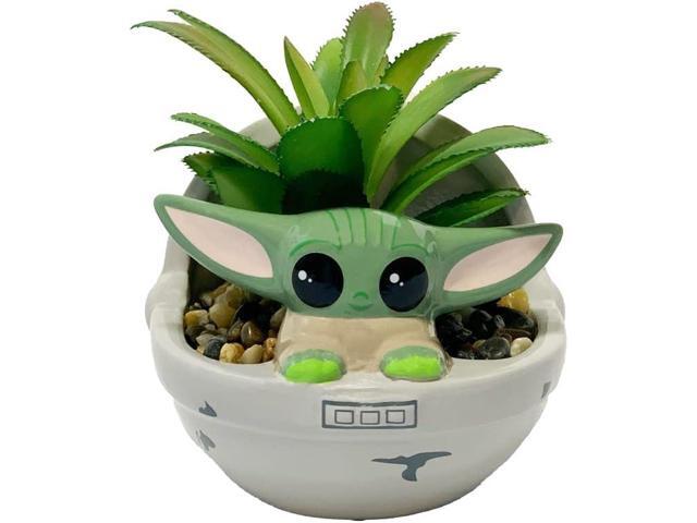 RALME Mandalorian Baby Yoda Faux Succulent in Ceramic Planter Pot, 4 Inches