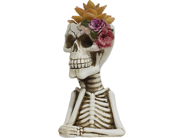 Skull Fake Plants Statue Decorations, Planter Pots with Artificial Succulents, Faux Indoor Plants for Home Decor, Desk Ornament, Handmade Resin...