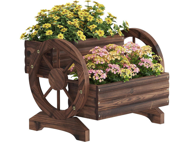 Wooden Wagon Planter Flower Cart Farm Stand Garden Decor Planter for Outdoor Patio Balcony Decoration,Rustic Farmhouse Wishing Well Decor Succulent...
