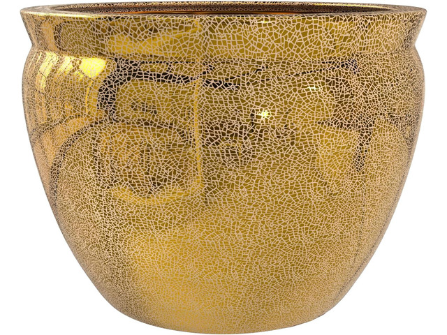 Red Lantern 14' Gold Crackle Fishbowl Planter or Cachepot for Indoor/Outdoor Use in Garden Entryway Living Room Boho Eclectic Modern Contemporary...
