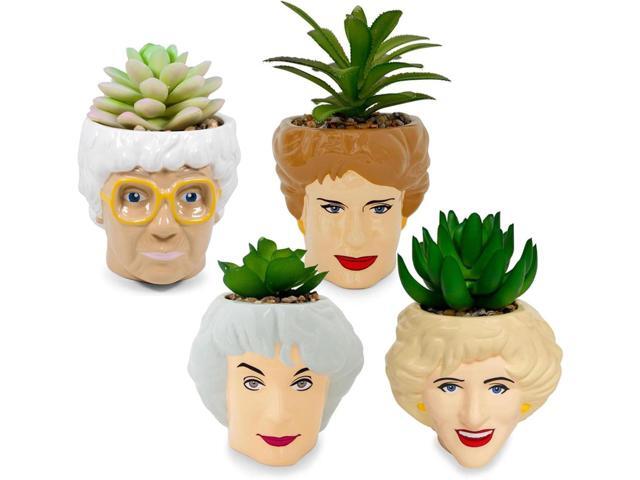 Toynk The Golden Girls Face Mini Ceramic Planter with Faux Succulent Set of 4