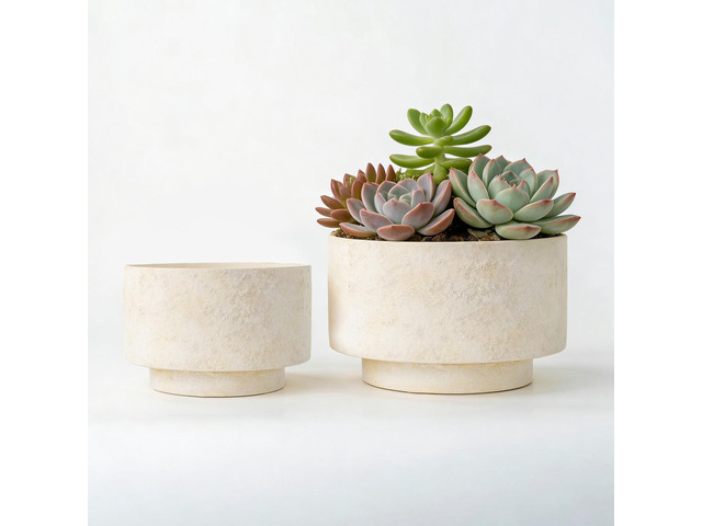 Succulent Pots, 8 Inch + 6 Inch Plant Pots for Plants with Drainage Hole, Indoor Outdoor Ceramic Planter, Set of 2 Round Flower Pots for Succulent...