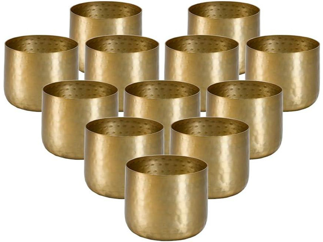 Serene Spaces Living Antique Brass Look Gold Hammered Pots: Stylish Indoor Planter, Decorative Accent for Potted Plants, Gold Flower Vase for...