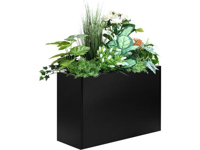 Heavy-Duty Black Rectangular Steel Planter Box 38x12x24, Rust-Resistant with Drainage Holes, Removable Shelf & Reinforced Edges for Tall Plants,...