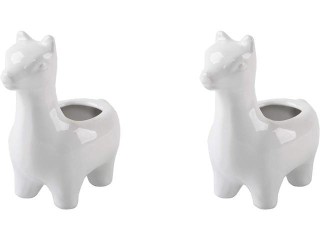 Flora Bunda 5' Empty Ceramic Llama Planter Pot, Set of 2 White