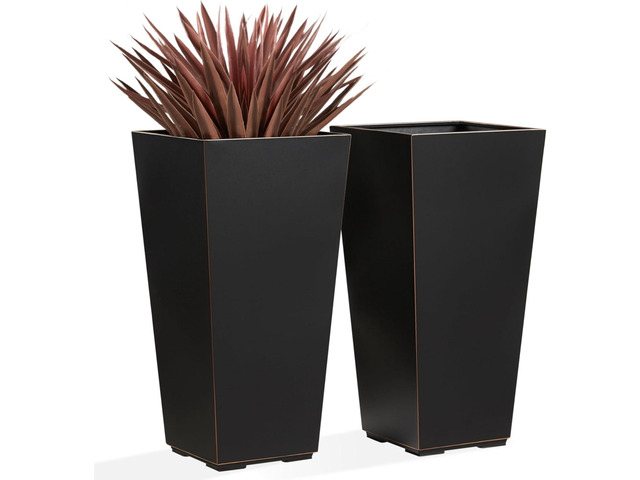 Wallowa Metallic Taper Planter, 26 Inch Tall Tapered Planter for Front Porch, Patio, Deck, Garden Indoor/Outdoor Tree Planters, Set of 2 Black with...