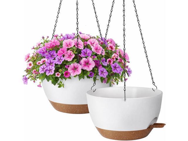 TYMENSH Hanging Plant Pots 12 inch Set of 2, Self Watering Hanging Planters with Drainage Holes, Indoor Outdoor Plastic Flower Pots with Hanging...