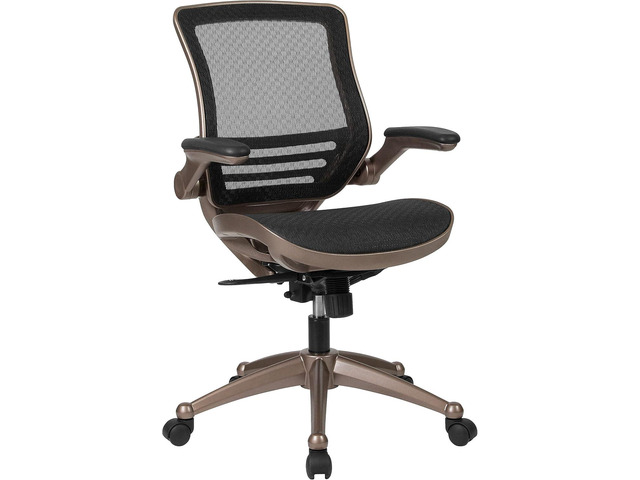 Flash Furniture Mesh Swivel Office Chair, Black/Melrose Gold Melrose Gold Frame, Mid-Back, Flip-Up Arms, Mesh Back